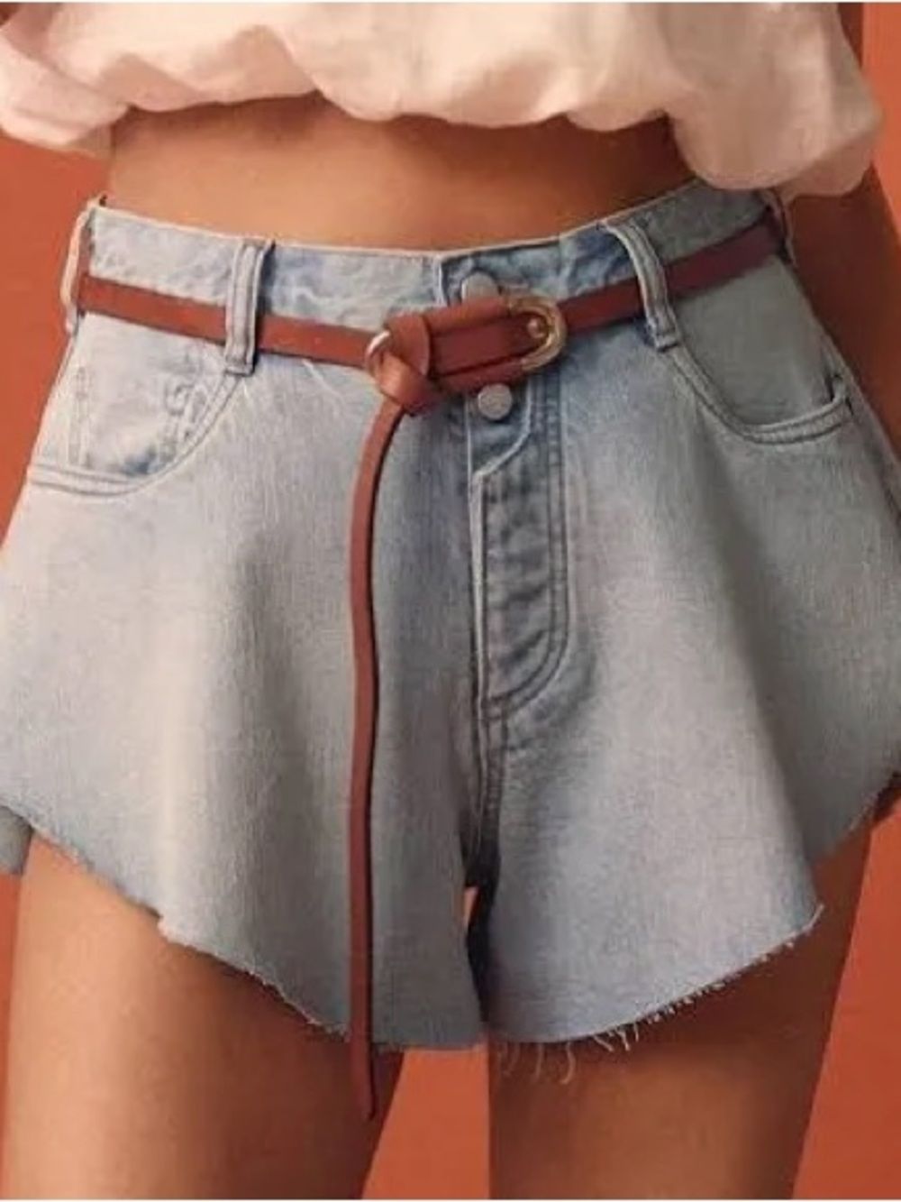 Pilcro Light Blue Denim High-Waist Flutter Shorts, Size 26